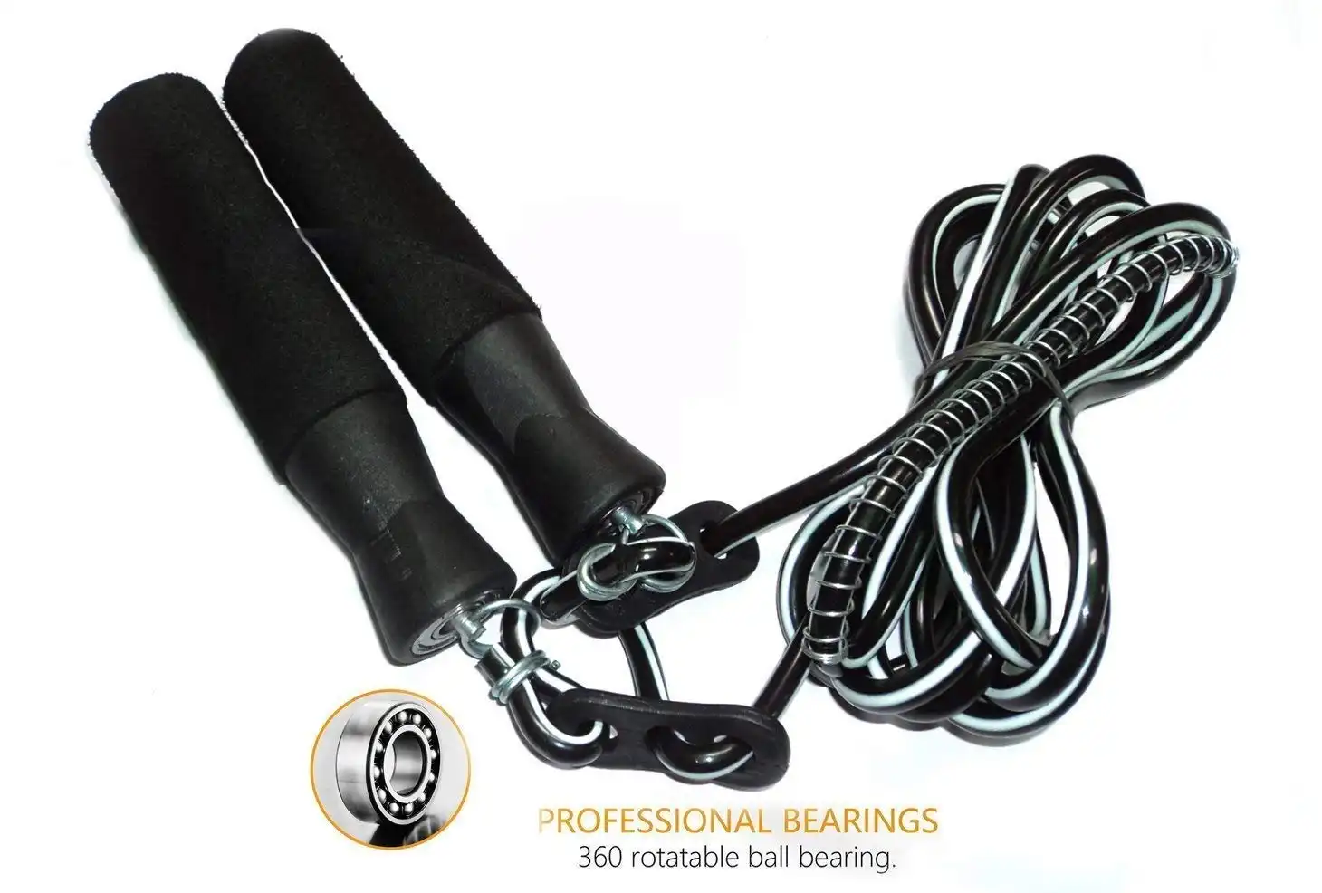 Premium Black Ball Bearing Skipping Rope with Foam Handle for Gym, Fitness & Exercise