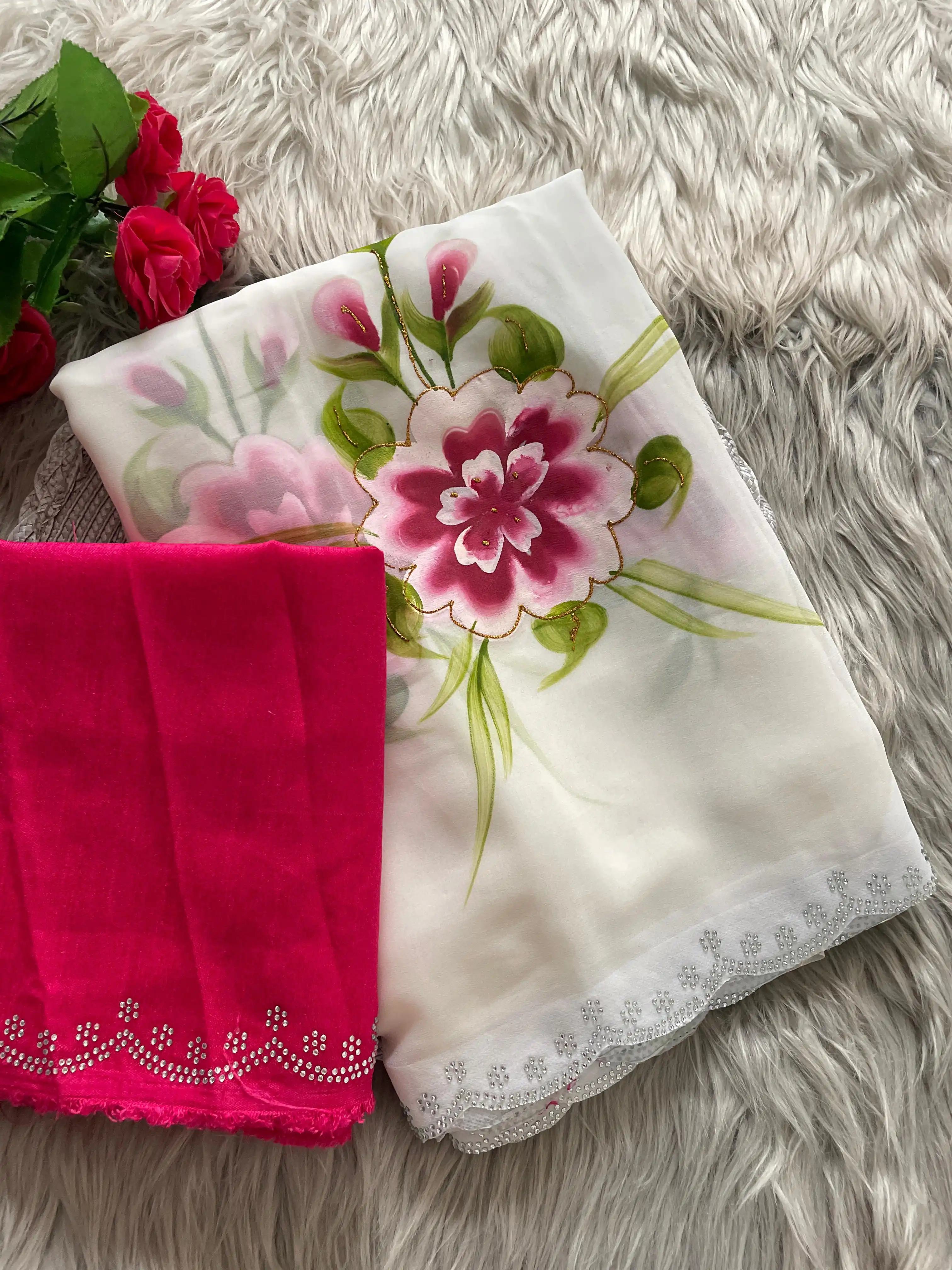Elegant handbrush paint floral saree