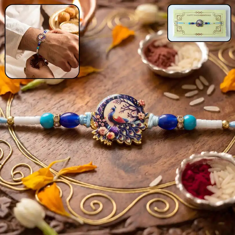 Royal Mughal Peacock Designer Rakhi – Traditional & Stylish
