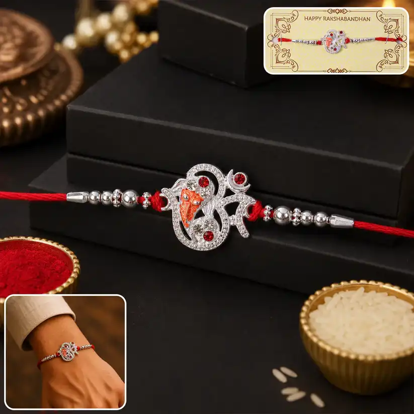 Silver Ganesh Rakhi Thread Bracelet – Traditional Sibling Gift