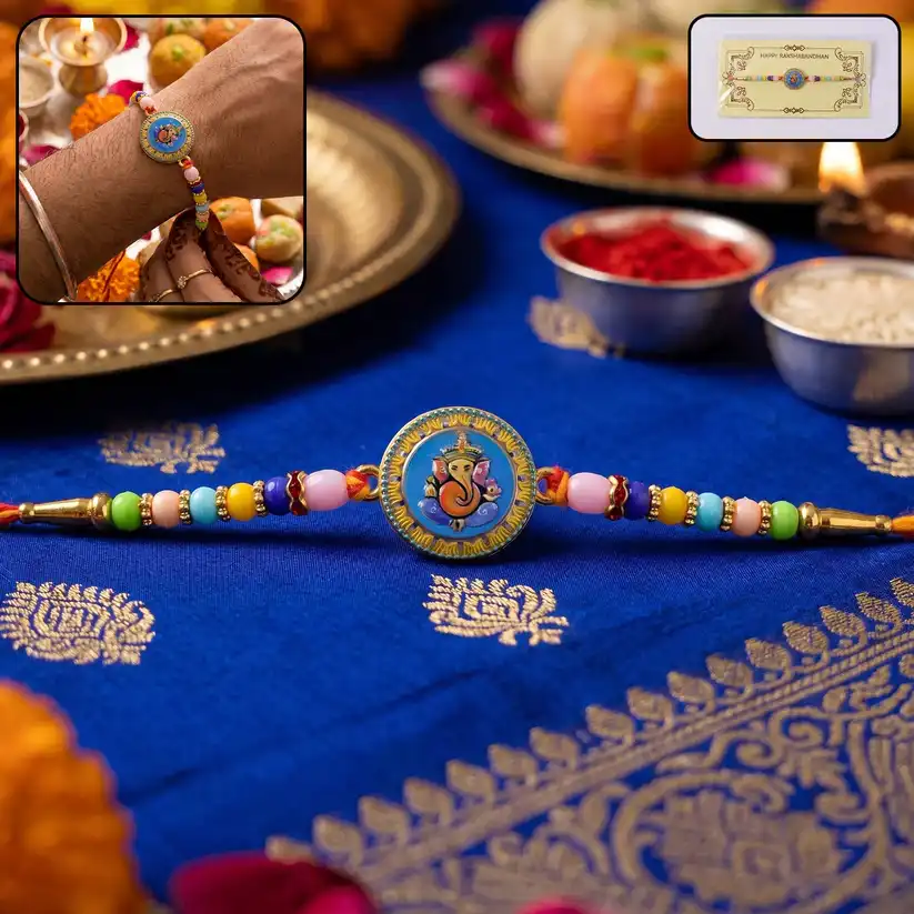 Lord Ganesha Round Coin Designer Rakhi for Raksha Bandhan