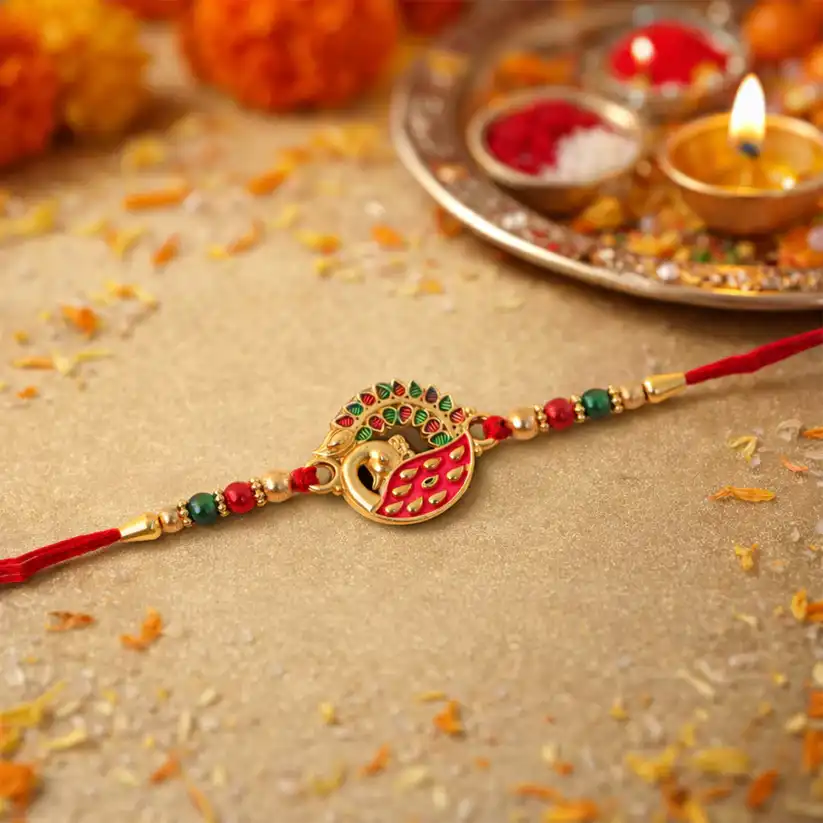 Elegant Peacock Design Rakhi - Stone Studded, 1 Pc