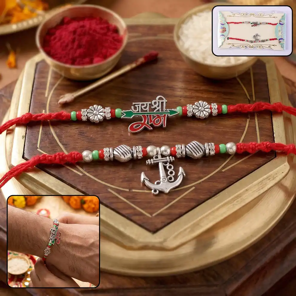 Bhaiya Bhabhi Rakhi Pair with Elegant Silver Tone Charms