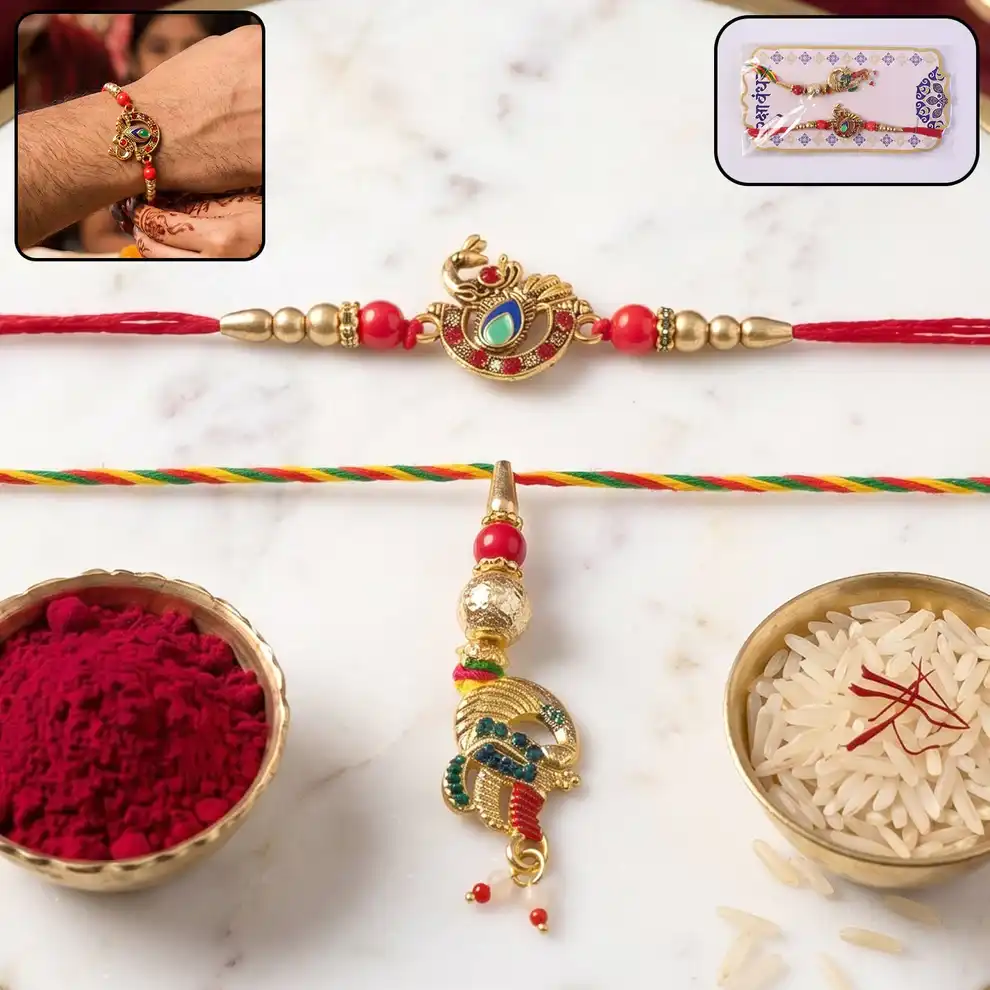 Peacock Latkan Bhabhi Rakhi with Pearl Beads – Elegant Raksha Bandhan Gift