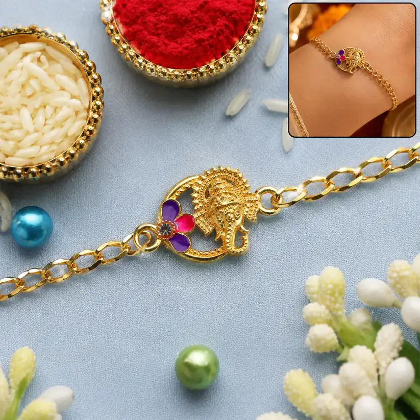 Lord Ganesha Gold Tone Rakhi Bracelet for Raksha Bandhan