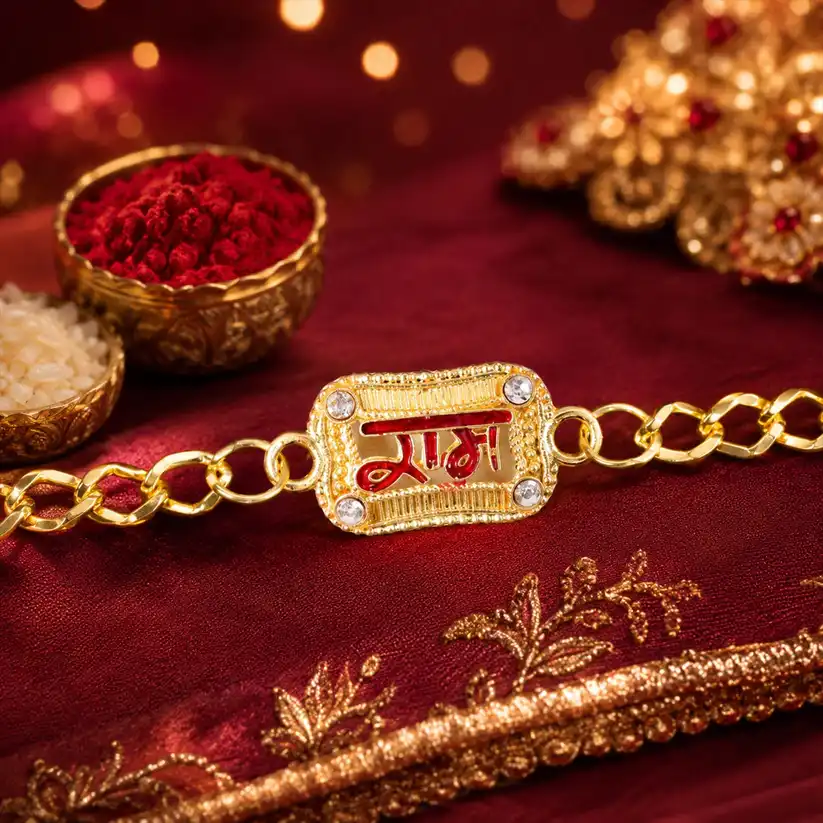 Ram Text Enamel Gold Tone Rakhi Bracelet for Raksha Bandhan