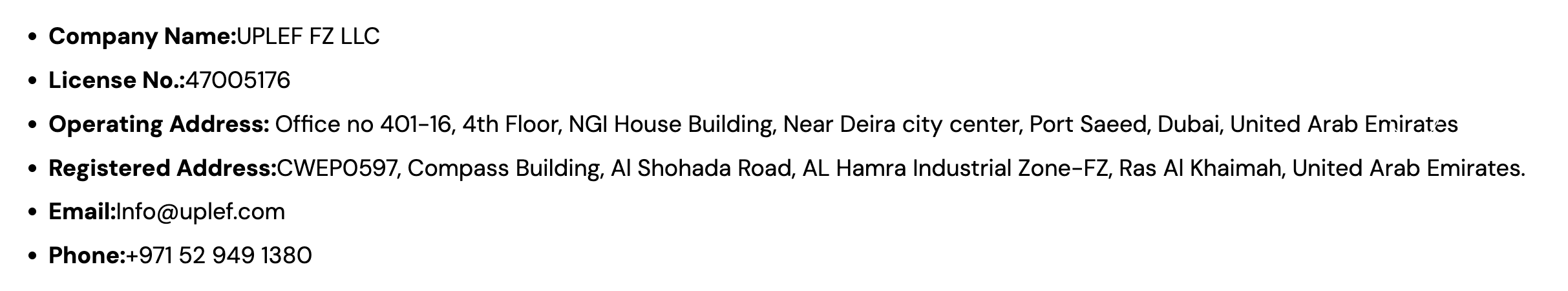 UPLEF FZ-LLC Company Information